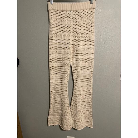 Sincerely Jules Women Pants Medium Cream Crochet Sheer Flare Festival Boho Beach - Picture 3 of 9
